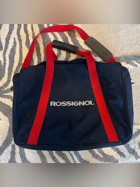 Vintage Rossignol Navy and Red Canvas Duffel with Shoulder Strap